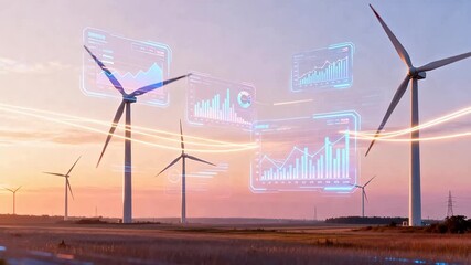Wind turbines with digital data overlays - Powered by Adobe
