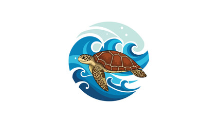 Sea Turtle Swimming in Ocean Waves Logo Design. © hafis