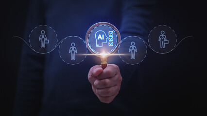 Concept digital technology helping human resources manager find ideal candidate using AI assessment algorithm