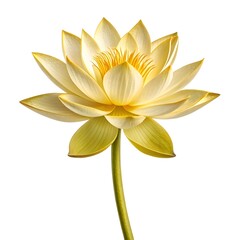 Obraz premium Lotus Vine ‘Gold Flash’ Stunning Golden Blooms with Lush Green Leaves, Perfectly Isolated on a Clean White Background, Showcasing Nature’s Tropical Elegance 