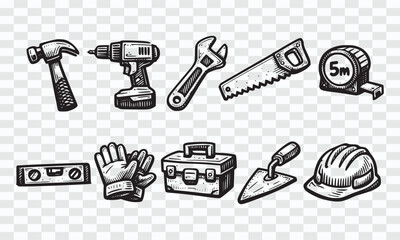 Hand-drawn Sketch Collection of Construction and DIY Tools