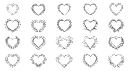 Wide variety of decorative heart-shaped frames with floral and swirl details serves as a perfect resource for wedding or romantic designs.