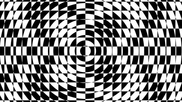 Abstract hypnotic black and white checkered circles background