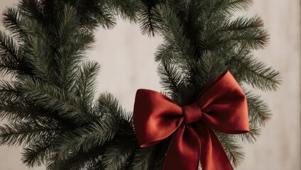 Festive Christmas Wreath with Red Bow Decoration.