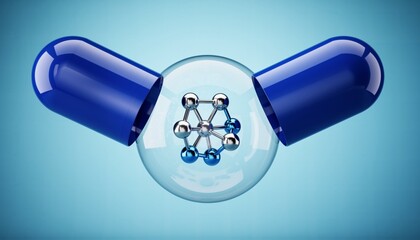Molecular Structure Inside Capsule Pill Representing Advanced Medicine and Nanotechnology