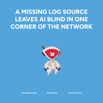 AI security blind spot: missing log source leaves network corner unprotected, partial security.