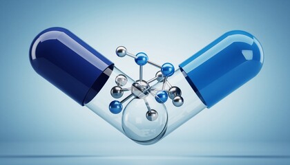 Molecular Structure Inside Capsule Pill Representing Advanced Medicine and Nanotechnology
