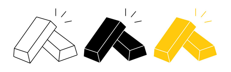 Gold icon vector set. stack of gold icon. Shining gold bar in outline and flat symbol illustration. Vector graphic illustration. Suitable for website design, logo, app, template, and ui.