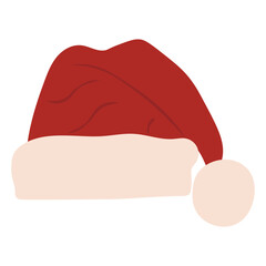 Santa hat with white brim and soft red top. Cozy holiday accessory for festive design and seasonal illustration