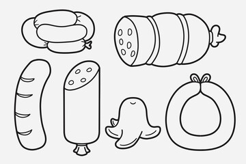 set of sausage with outline style good for icon, symbol, element design, coloring book, etc