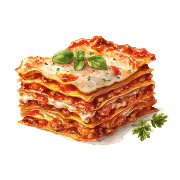 Lasagna watercolor vector illustration, high-quality artwork isolated on a pure white background.