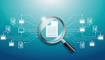 Digital Document Search and File Management Concept with Magnifying Glass