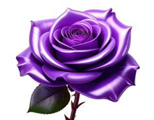 Realistic 3D purple rose with a metallic satin finish,white background