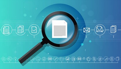 Digital Document Search and File Management Concept with Magnifying Glass