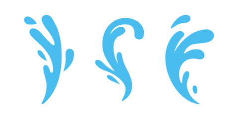 Set of three tall blue water splash waves. Flat cartoon liquid shapes for abstract design, decoration and creative graphics © Lifeking