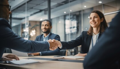 Successful Business Handshake During Professional Meeting in Modern Office