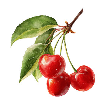 Wild Cherry watercolor vector illustration, high-quality artwork isolated on a pure white background.