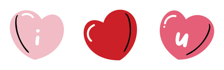 I love you hearts vector illustration with three cute hearts and letter details. Hand drawn romantic design for greeting cards, stickers and banners. © TWINS DESIGN STUDIO