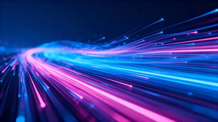 Panoramic high speed technology concept with dynamic abstract light background showing fast road motion vibrant neon blue and purple glow for futuristic website application design gaming interfaces vi