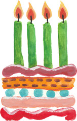 Watercolor Birthday Cake with Lit Candles