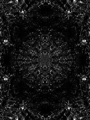 Distressed black and white vector pattern background, symmetrical chaotic grunge texture overlay effect, abstract graphic resource