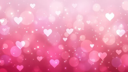 Soft pink bokeh background with floating hearts and sparkles romantic and dreamy effect for Valentines Day or wedding invitations
