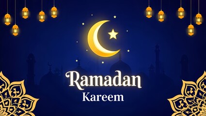 Elegant Ramadan Kareem  Islamic Greeting Background with Crescent Moon