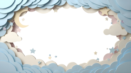 white clouds on blue sky paper layer frame