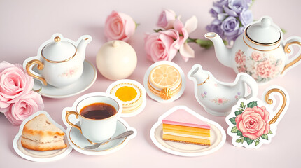 Kawaii Pastel Patisserie Sticker Set with Cute Tea Time Desserts