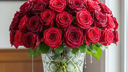Bouquet of Red Roses in Vase.