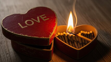 Burning Match in Heart Shaped Box.
