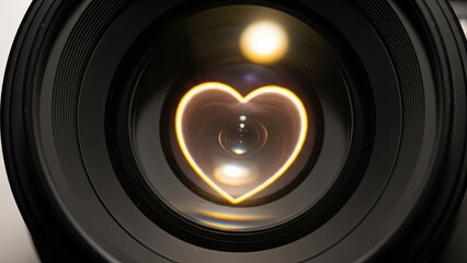 Camera Lens with Heart Shape Reflection.