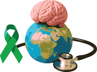 World Mental Health Day concept with pink brain model on globe