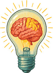 A light bulb with a brain inside, light emitting from brain
