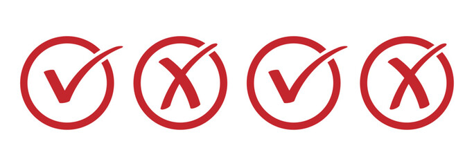 Check mark icons button set. yes or no checkmark sign. Check box icon with right and wrong buttons. black tick box and black cross symbol
