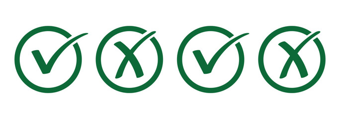 Check mark icons button set. yes or no checkmark sign. Check box icon with right and wrong buttons. black tick box and black cross symbol