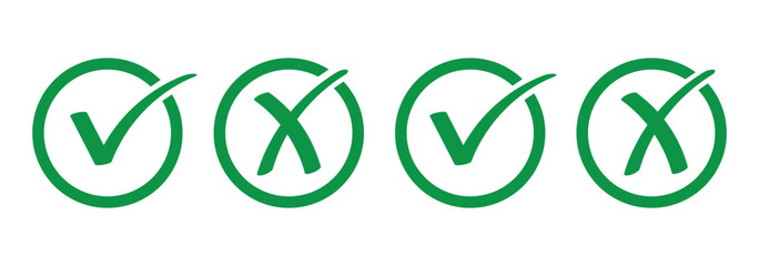 Check mark icons button set. yes or no checkmark sign. Check box icon with right and wrong buttons. black tick box and black cross symbol