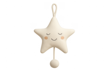 Plush star baby mobile toy dreaming on transparent background