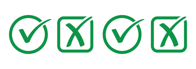 Hand drawing green tick mark icon on white background. Digital hand drawing check mark vector set. Creative vector tick mark icon set.