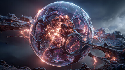 3D rendering of the evolution of stars. The surface of a massive neutron star with large-scale atmospheric disturbances and plasma outbursts