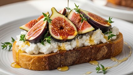 Delicious Fig and Ricotta Toast on Plate.