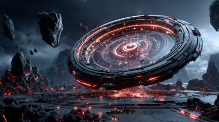 3D rendering retro futuristic background. Virtual space on the background of stars and rocks. The background is perfect for any thematic presentation or your own graphic project