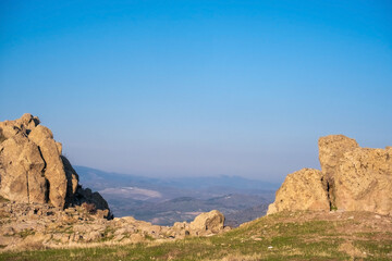 Rocky Landscape Near Bergama in Western Turkey Under Clear Blue Sky
