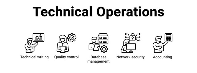 Technical Operations web banner icon vector illustration concept for  with icon of Technical writing, Quality control, Database management.