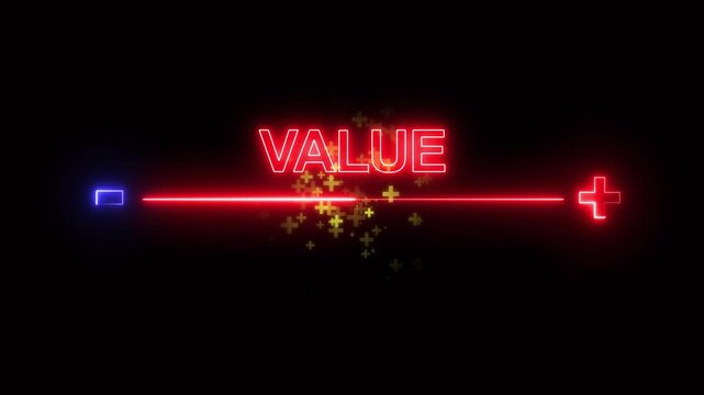 Glowing neon value added virtual icon animation . concept of increase value added business and service,market,Benefits, Growth, Quality control icon animation .neon sign .