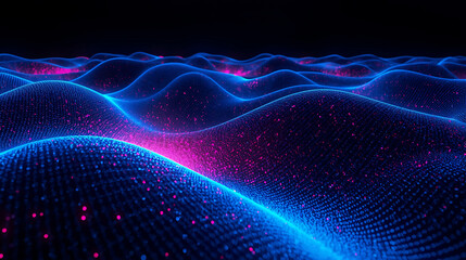 neon blue and pink waves on black background