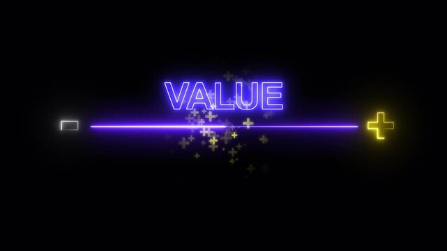 Glowing neon value added virtual icon animation . concept of increase value added business and service,market,Benefits, Growth, Quality control icon animation .neon sign .