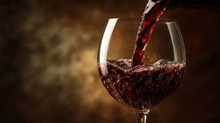 Elegant Red Wine Pours Into Crystal Glass With Golden Backlight, Capturing Rich Colors and Smooth Texture, Ideal for Wine Advertising and Branding
