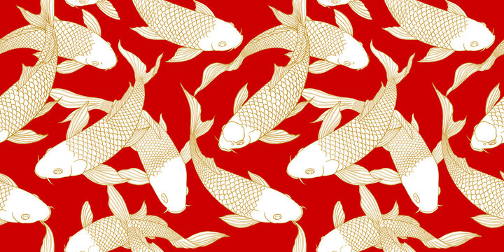 Long pattern modern koi carp pattern image that can be connected on all sides for use in decorative design and wallpaper.