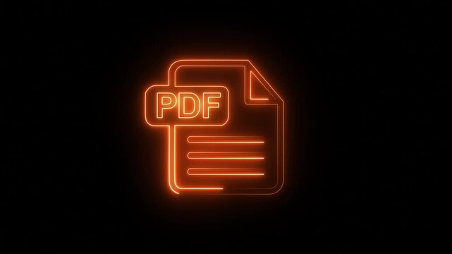 Neon PDF file icon glowing blue and pink on black background image photo